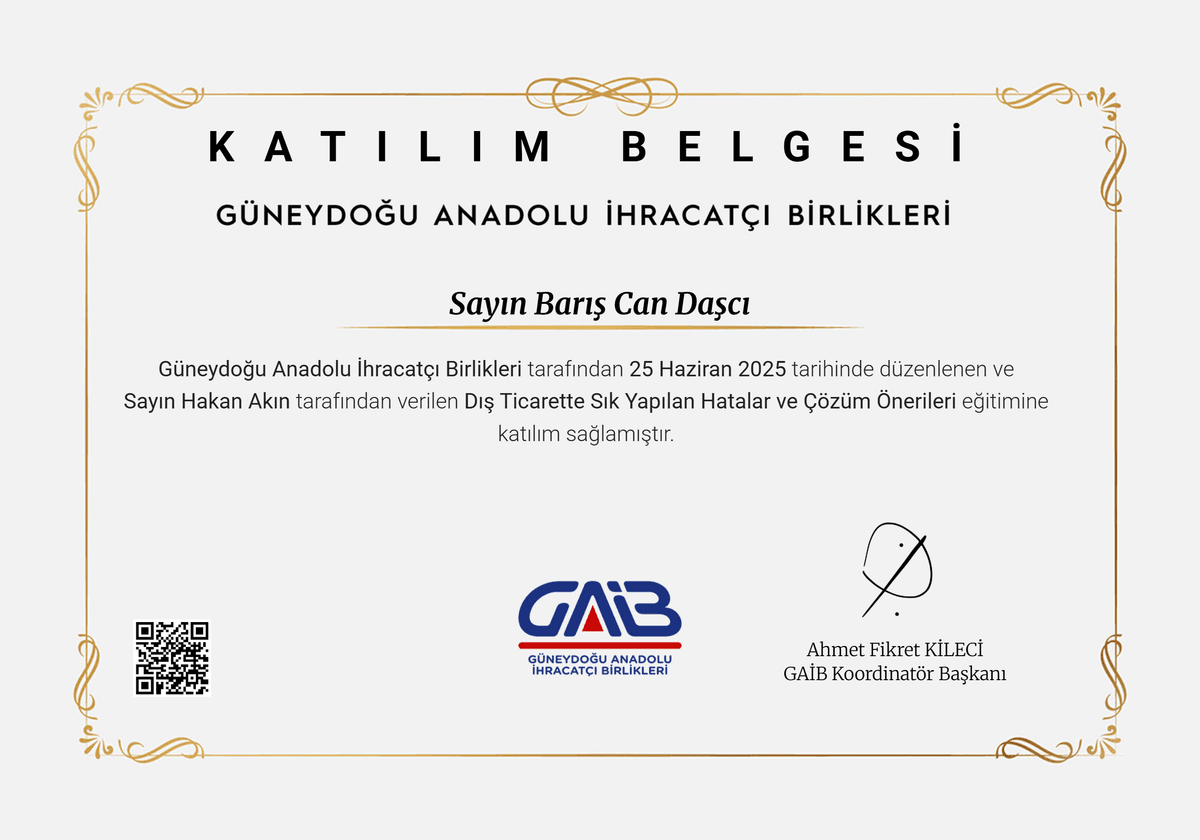 Dış Ticarette Hatalar ve Çözümler Sertifikası