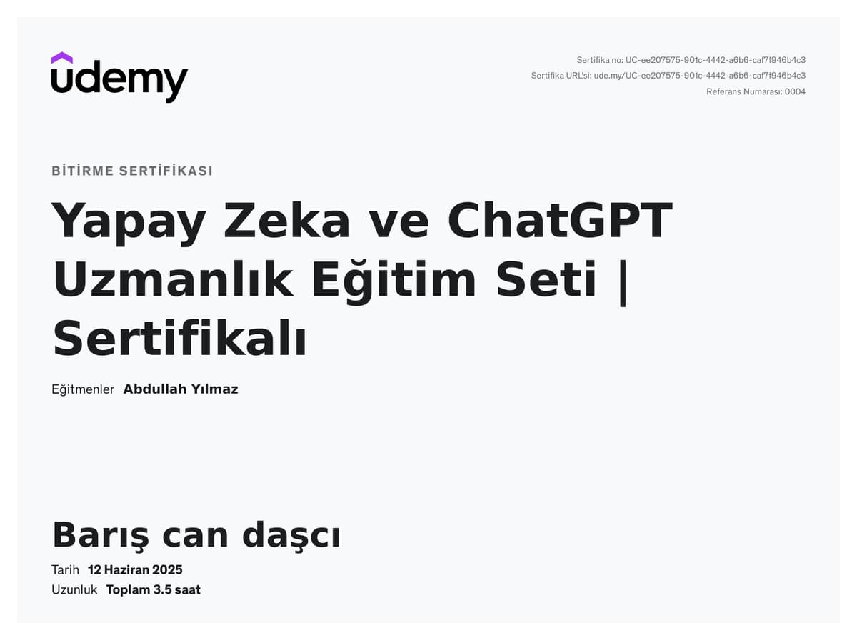Yapay Zeka ve ChatGPT Uzmanlık Sertifikası
